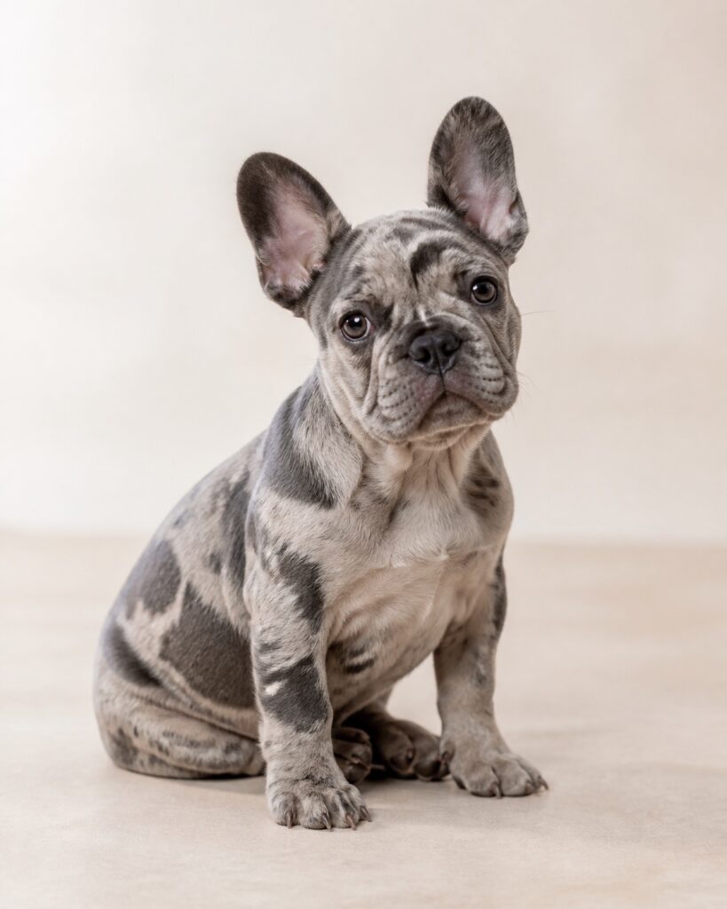 French Bulldog blue merle dengan pola marmer abu abu dan charcoal