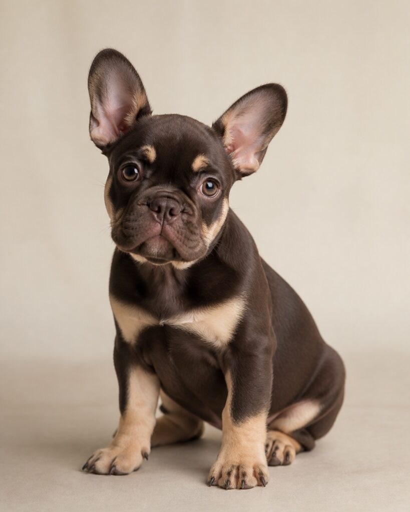 French Bulldog chocolate and tan dengan pigmen hidung cokelat